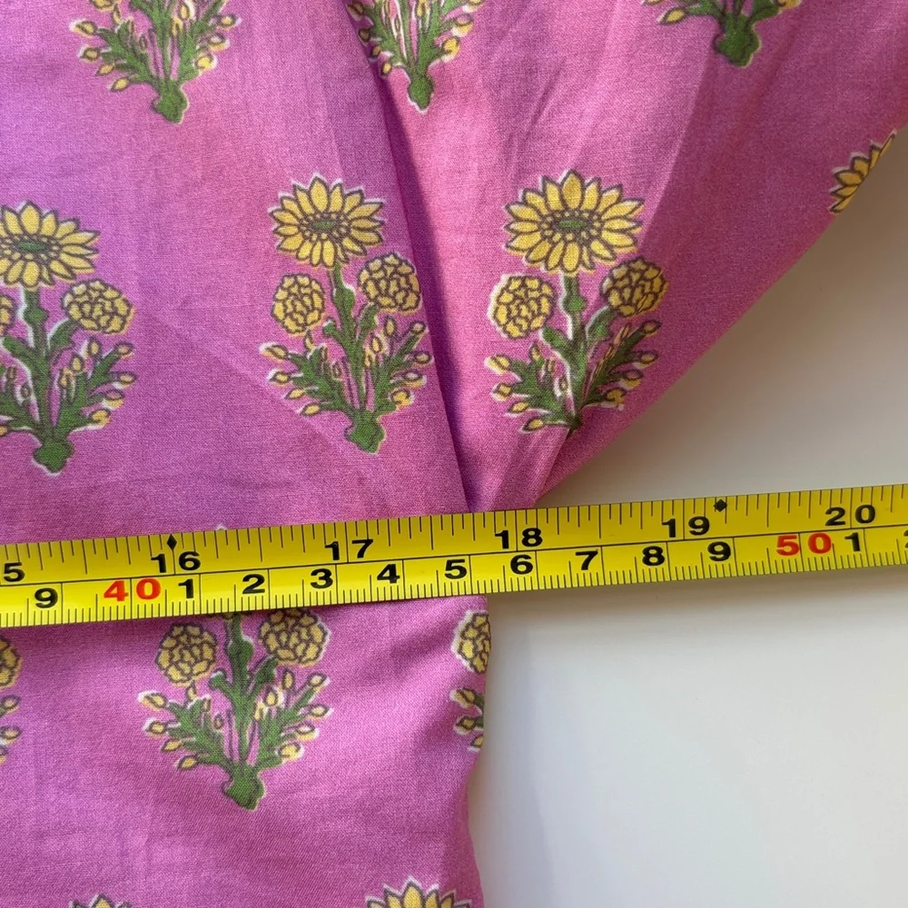 THML short-sleeve collared dress in a vibrant pink and yellow floral